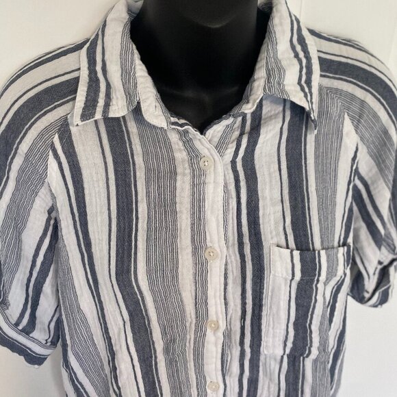 Design Lab‎ White & Grey Cotton Button Up Short Sleeve Top Size Small Medium - Picture 2 of 6